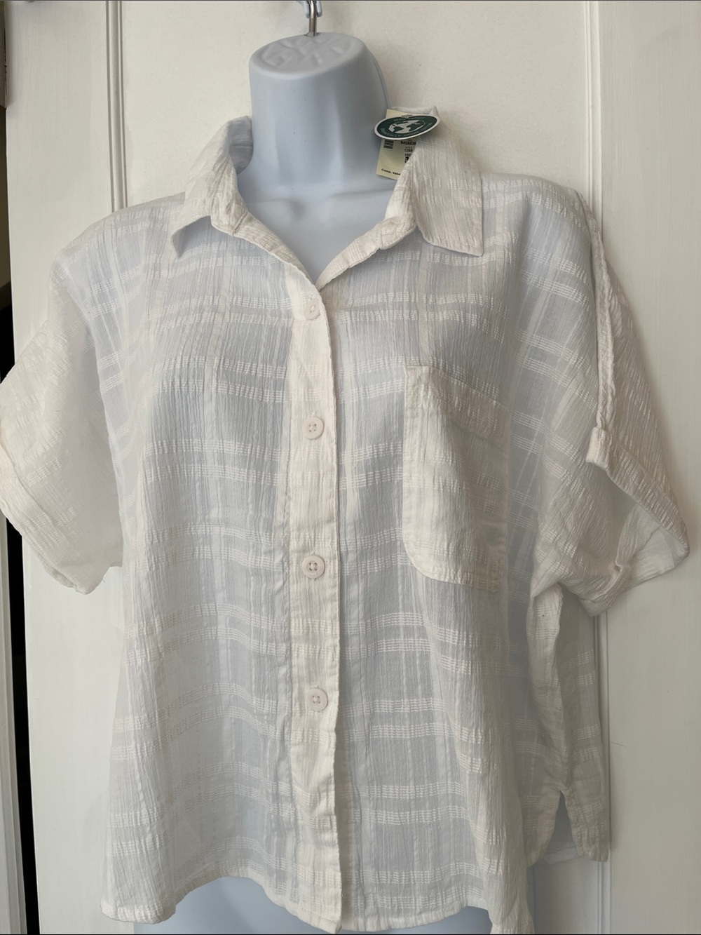 NWT Aeropostale Organic Cotton Button Shirt Boxy Women’s Large White Beachy